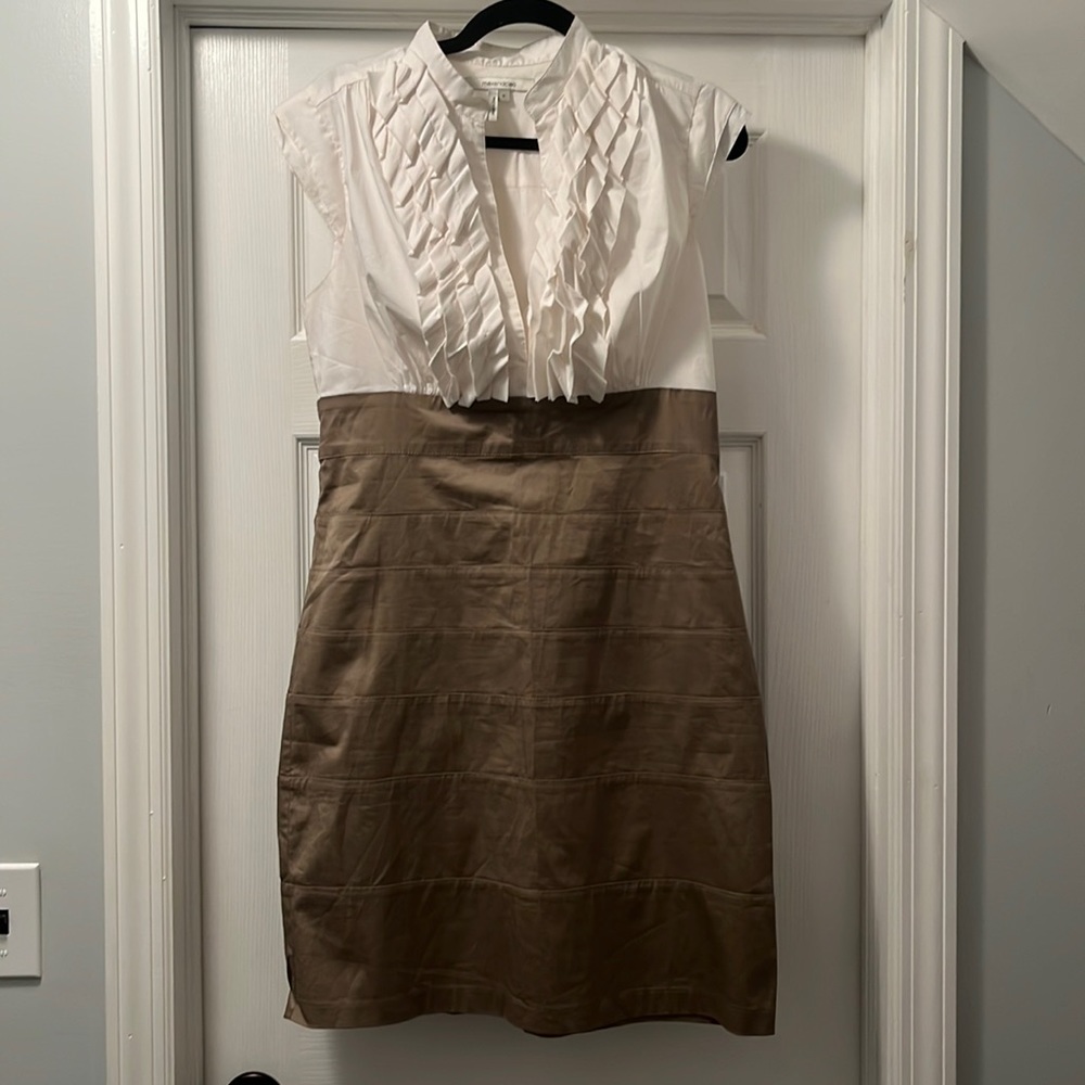 White and tan midi dress